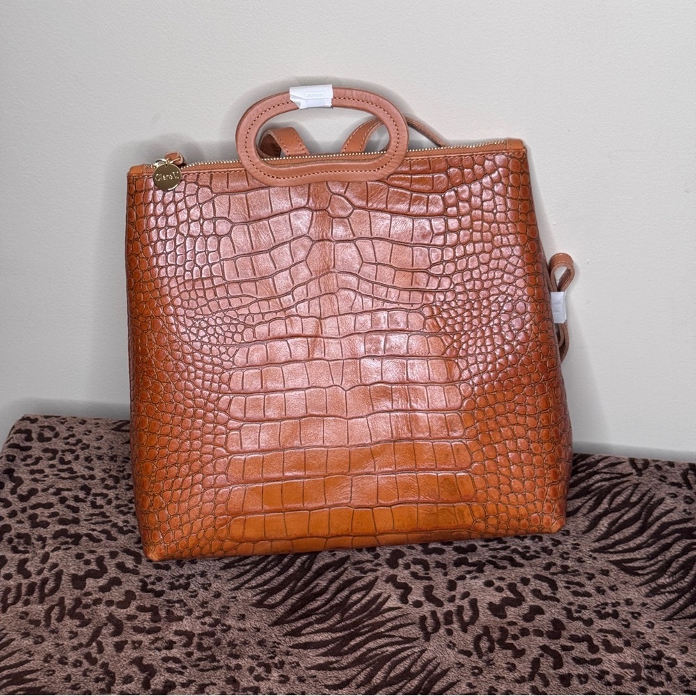 NWOT CLARE V. Tan Marcelle Embossed Croc Leather Backpack - never worn